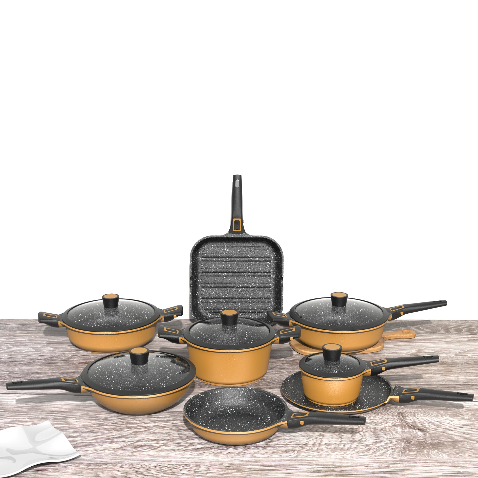 
Coating Stone Black Hot Selling 2021 20cm Saucepan 24cm Aluminium Non-stick 6 pcs Pink Marble Stone Cookware Set 