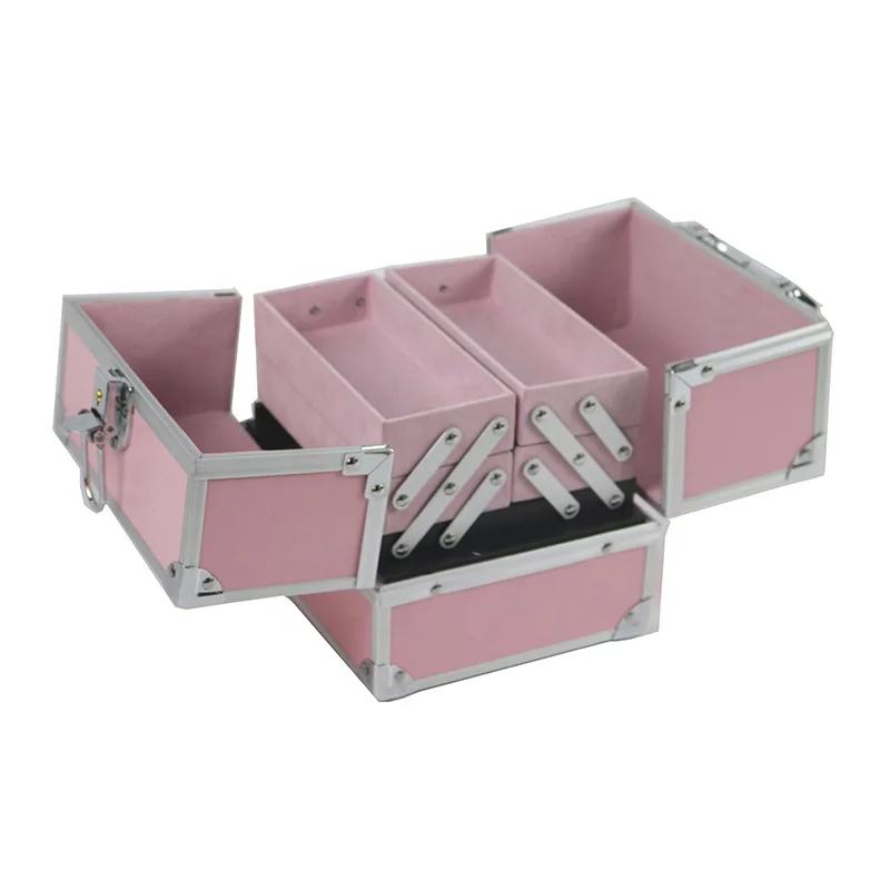 
Small Aluminum Make-up Case Cosmetic Storage Box Pink Beauty Make Up Nail Art Organizer 