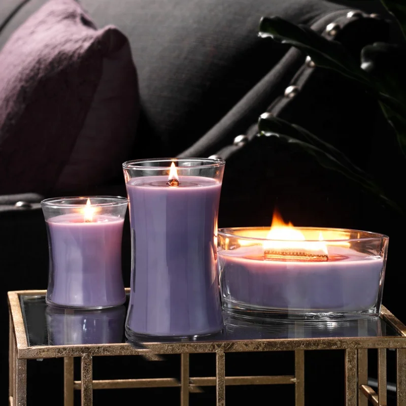 Luxury Woodwick Aromatherapy Candles Unique Oval Ellips Glass Candles Woodwick Candle Jar With Wood Lid