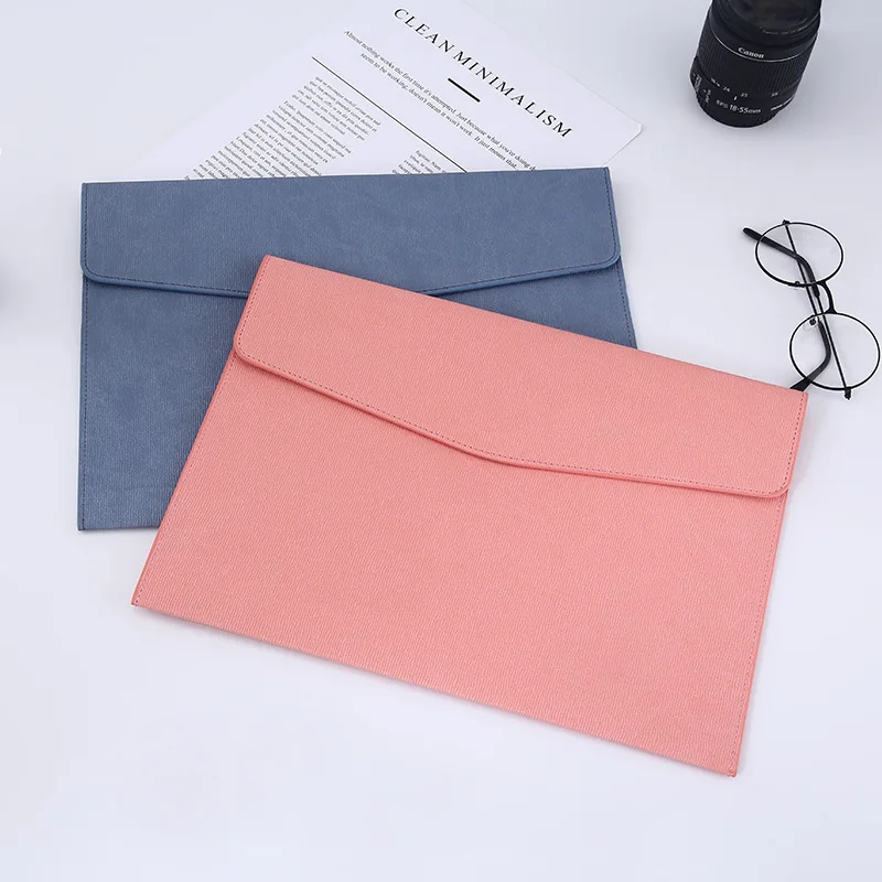 Wholesale pu Leather Envelope A4  A4 Snap Button File Holder Storage Bag Paper Document File Folder Pocket Briefcases