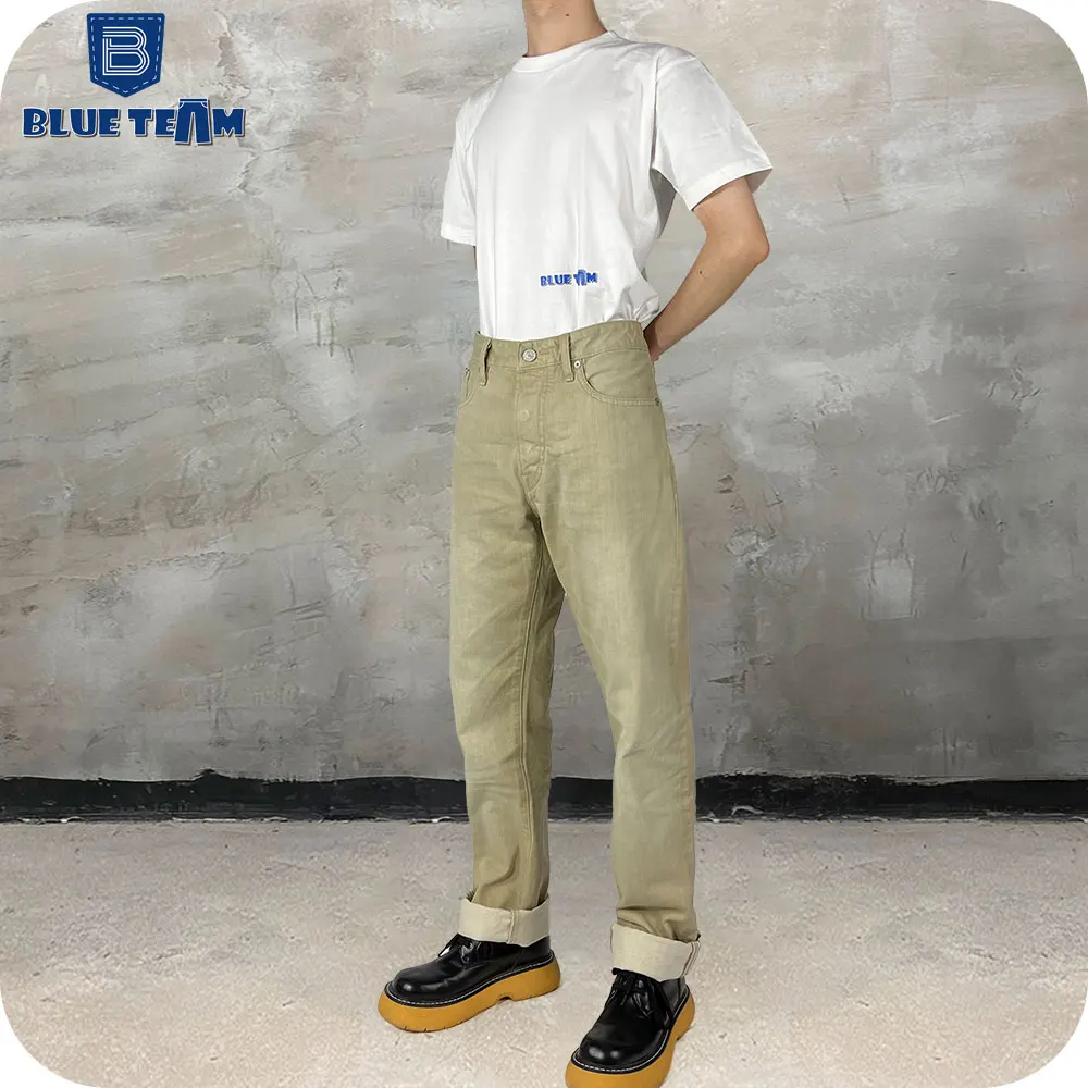 Blue Team | OEM factory logo custom jeans khaki straight leg denim pants customizable jeans red selvedge denim