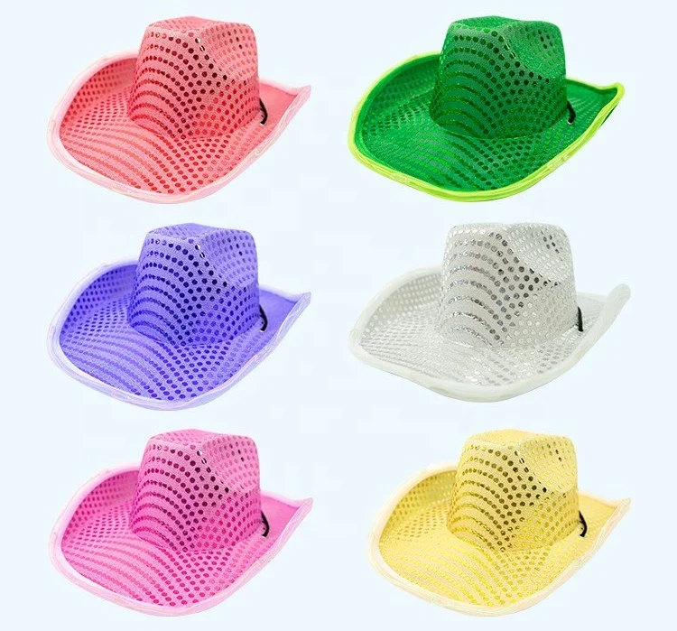 Wholesale fashion  unformed shiny jazz hat glitter holiday party design your own neon light up cowboy HAT girl for men SALE