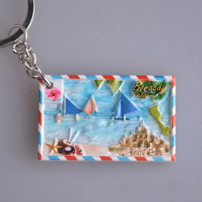 Wholesale custom logo Boracay Philippines souvenir city name resin crafts keychain