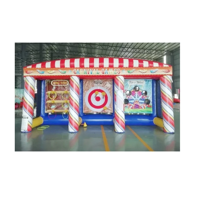 Customized  Interactive Sport game Inflatable ring toss football Target goal axe throwing 3 In 1 inflatable Carnival Game booth