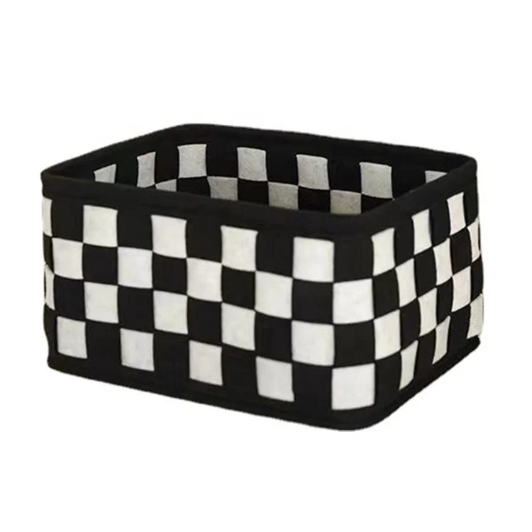 2023 Custom Black & White Grid Design Weaving Felt Storage Basket for Clothing Gift Idea