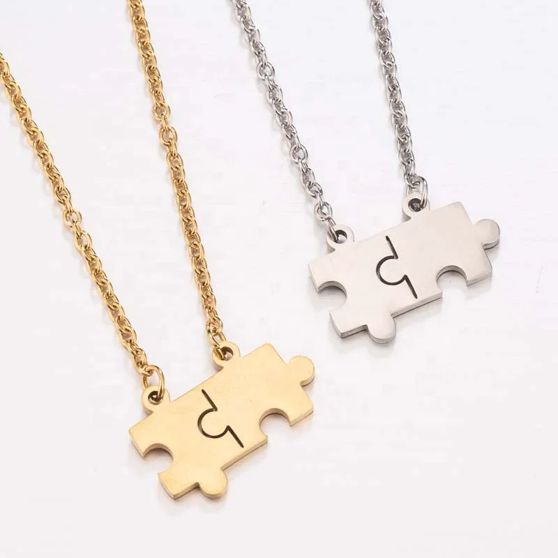 stainless steel puzzle necklace set best friend necklaces for 2