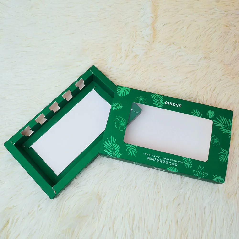 Elegant Custom LOGO Makeup Gift Packaging Pull-out Skincare Cosmetic Set Cardboard Paper Box With Clear Plastic Window