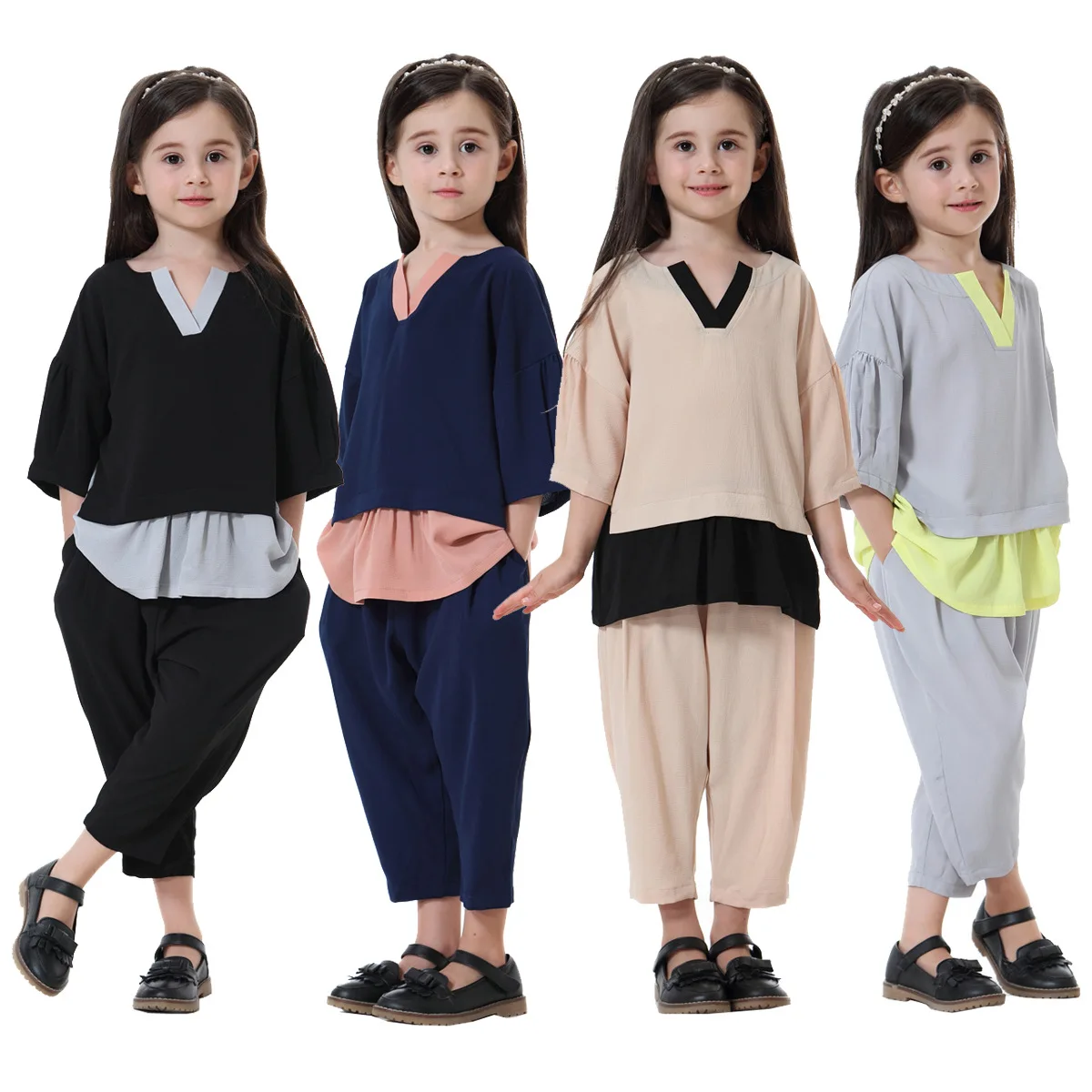 Arabia Southeast Asia little Girl Tops and Harem Pants suit dress of Dubai simple Kids Clothing masakali dresses for girls