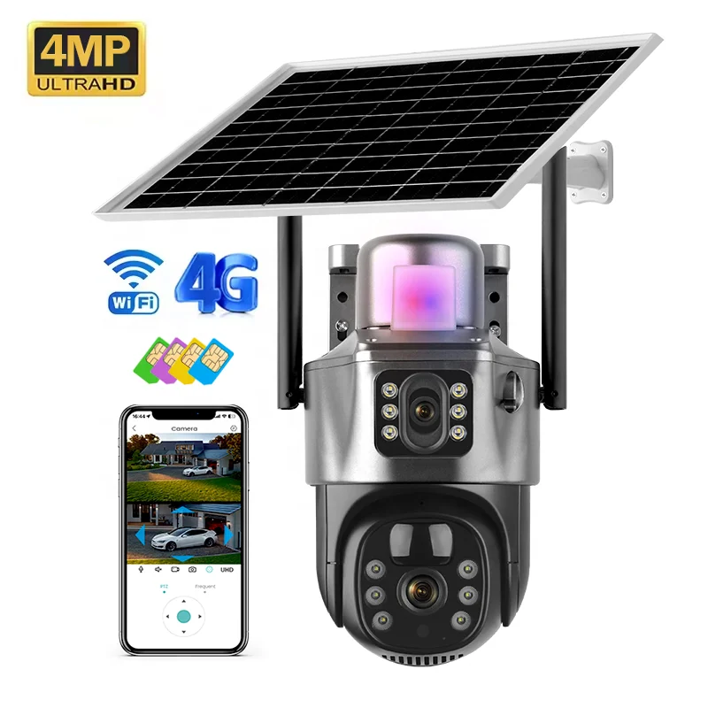 Wholesale price 4G sim card wifi solar battery powered dual camera smart automatic tracking 4g v380 pro ptz solar camera