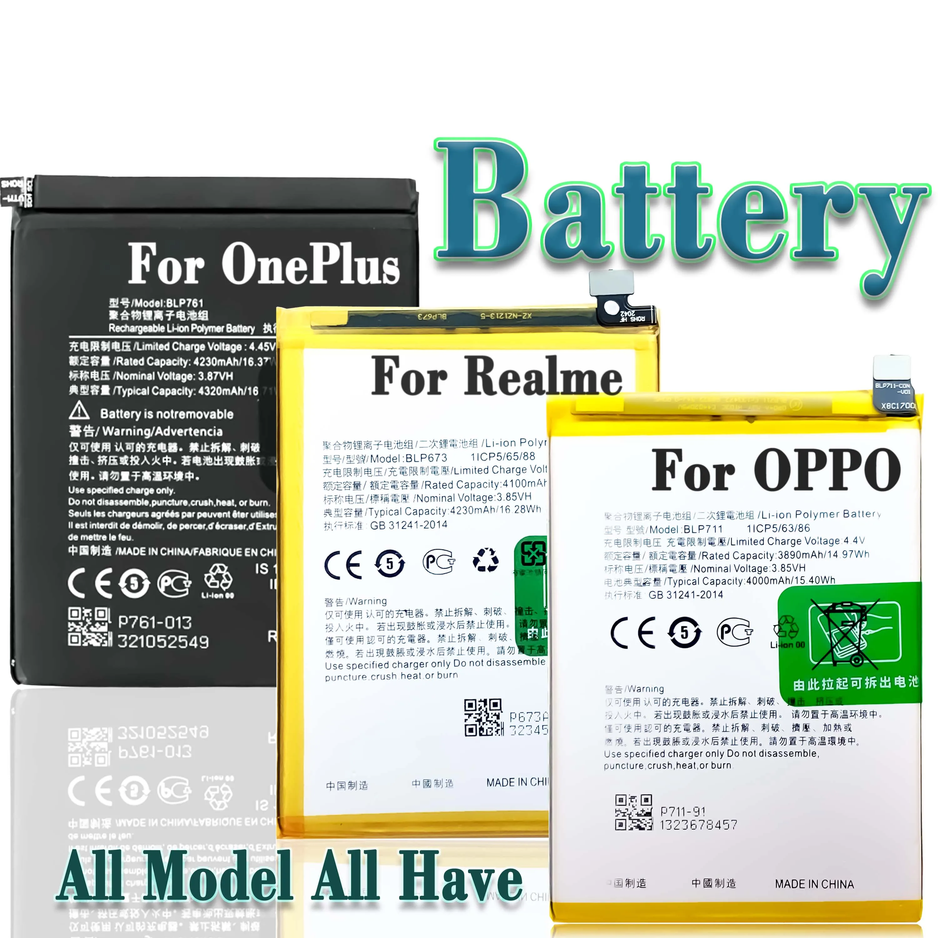 OEM Factory direct battery for OPPO Realme Oneplus Reno 2 3 4 5 6 1+7 8 9 F1 F3 F5 A3 A7 A9 A11 R9 all models phone battery