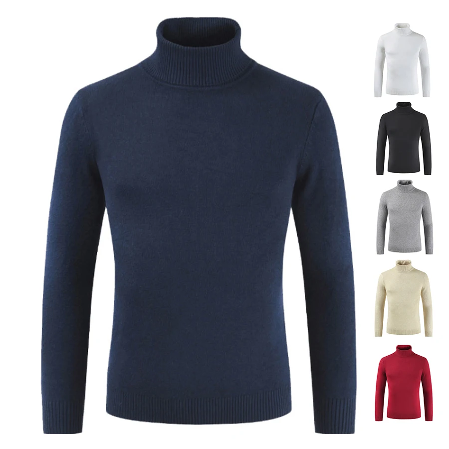Turtleneck Thick Mens Sweaters Casual Turtle Neck Solid Color Quality Warm Slim Turtleneck Sweaters Pullover Men