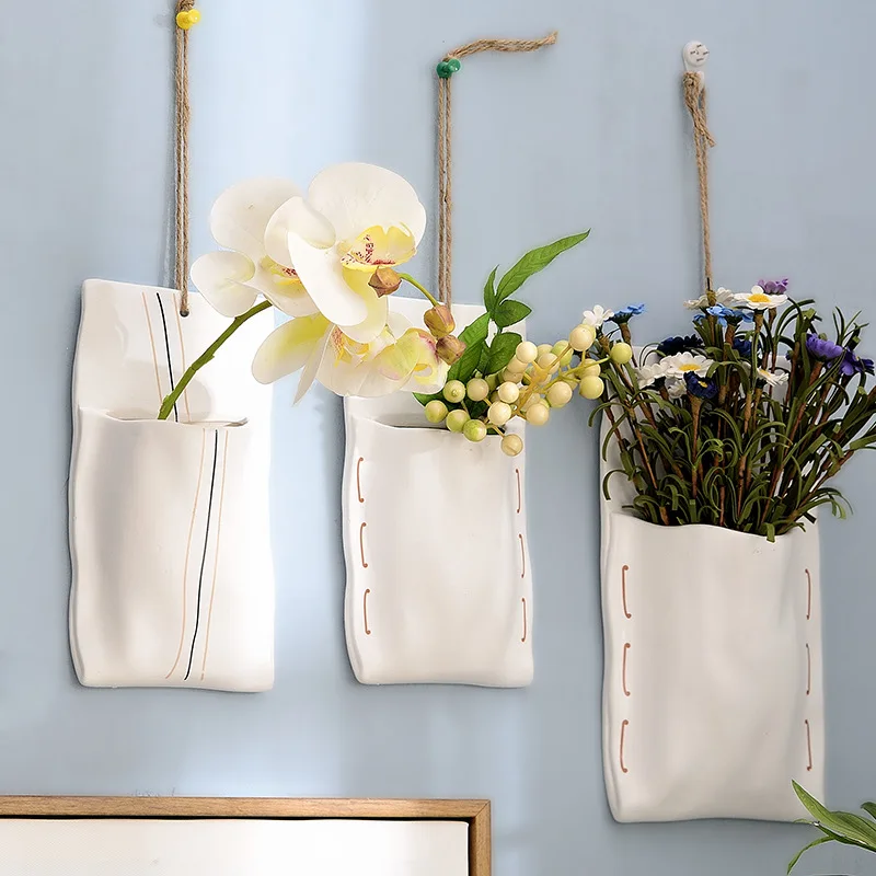 2021 new item creative ceramic wall hanging pots flower plant pot for home decor