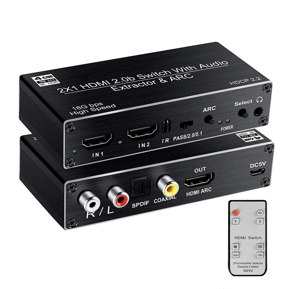 HDMI Switch Box 4K 60HZ с дистанционным интеллектуальным AB видео-переключателем с аудио экстрактором поддержка оптического выхода для ТВ Саундбар во время игр