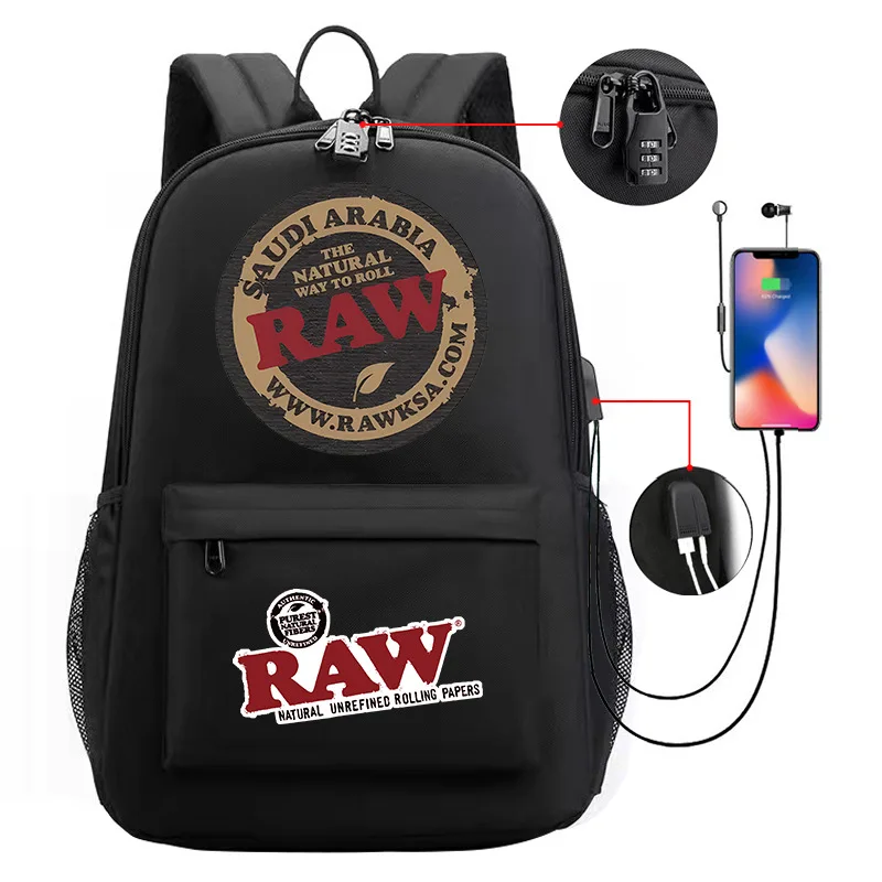 Custom Printed Cartoon Anime Travel Book Bag Back Pack Waterproof Men Backwoods Cookie RAW Laptop Sport USB Backpack With Lock