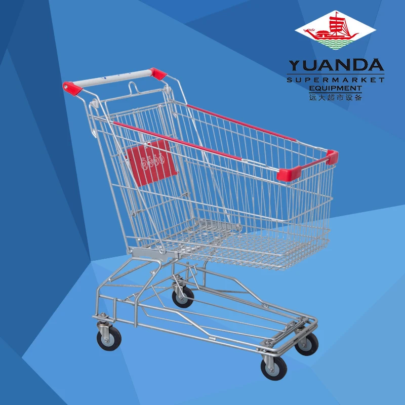 Supermarket Shopping Trolley High Quality 4-Wheel Asian Style Metal Cart for Sale