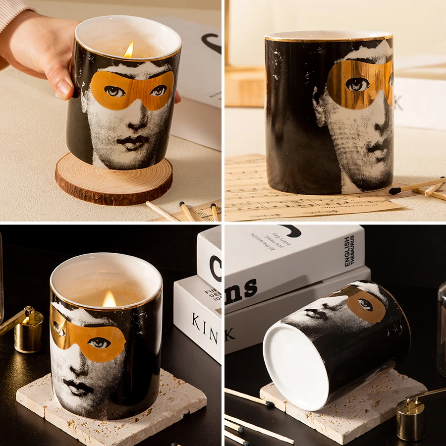 European vintage custom face candle holder ceramic romantic aromatherapy cup home decor storage cup jar porcelain candle jar