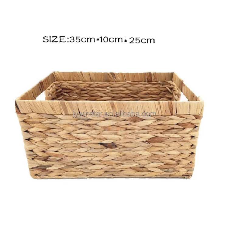 Eco Friendly Rectangular Water Hyacinth Woven Storage Baskets Panier For Organizing Straw Rope Woven Storage Baskets Set Of 3