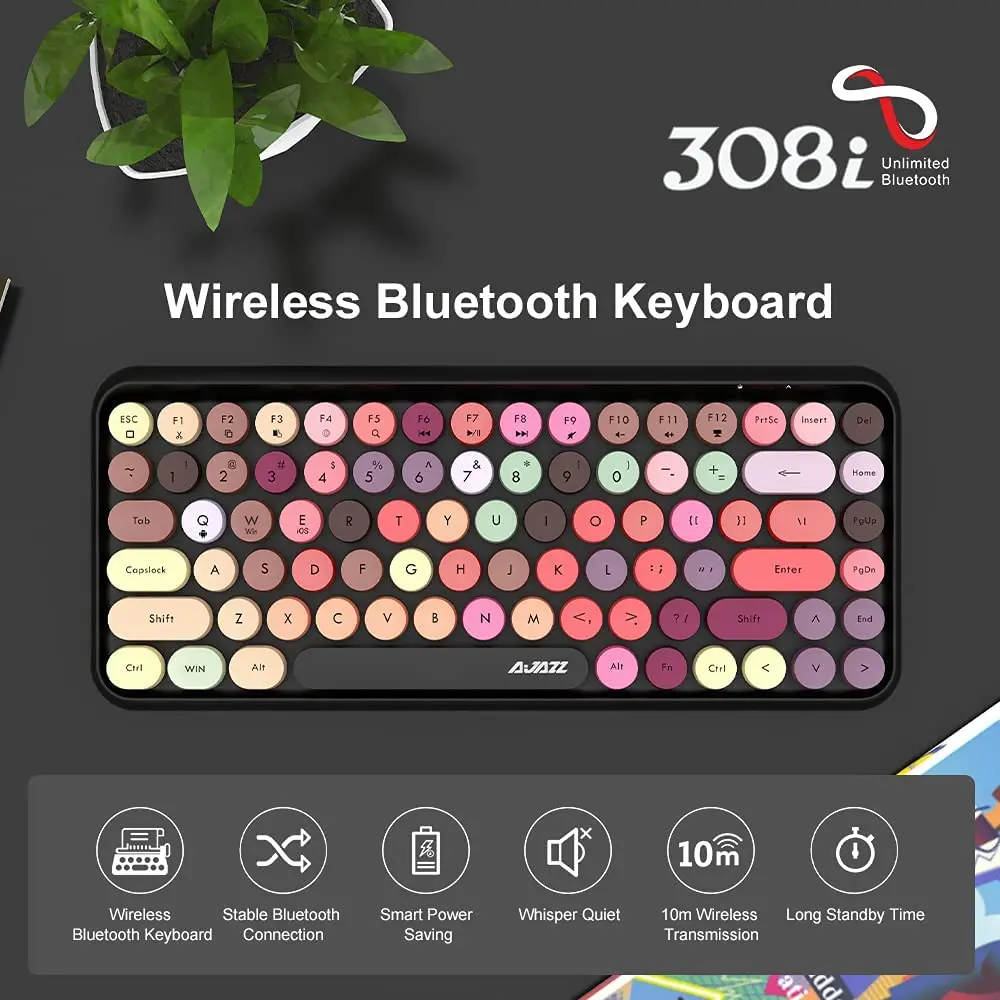 Hot Sale AJAZZ 308I 84 Keys Wireless BT Keyboard Retro Typewriter Round Key for Win/iOS/Android