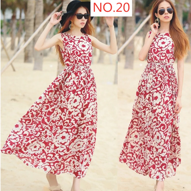 Wholesales Best-selling Bohemian long beach women dress floral chiffon seaside vacation vest dress