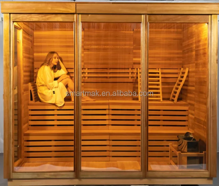 Canadian Hemlock Red Cedar Modern Box Outdoor Sauna Room For 6 Person
