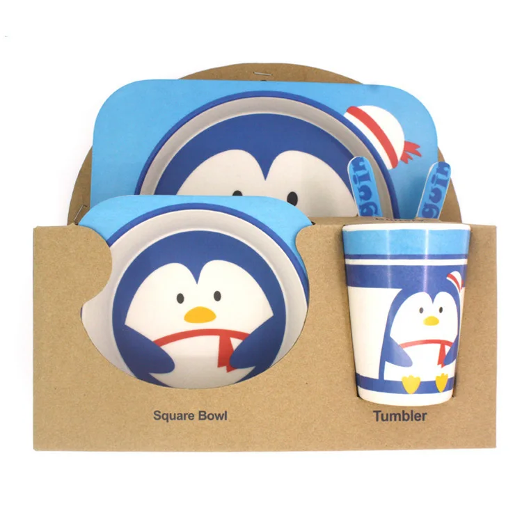 5PC Bioderadeble melamine 100% bamboo eco tableware for children