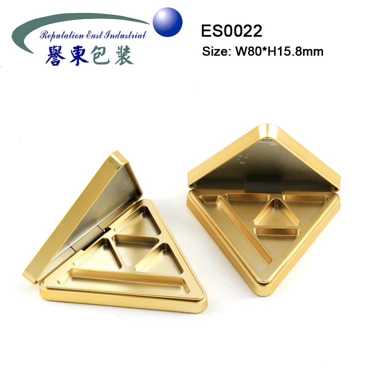 Best selling triangle shape 4 colors empty packaging magnetic eyeshadow palette case with brush palette