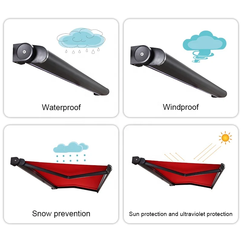 Awning waterproof patio roof side commercial restaurant window automatic motorized electric retractable canopy awning outdoor