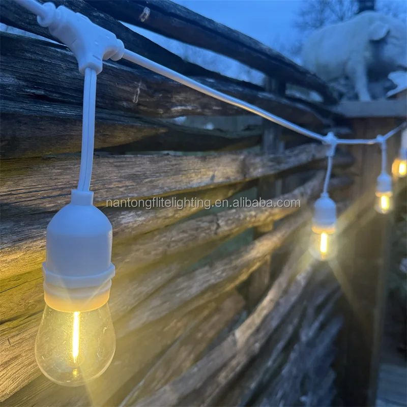 Outdoor Waterproof IP65 S14 A60 15m 15Lamps White String Lights Terrace Christmas Lighting Pin Cable Decor Garden Lights