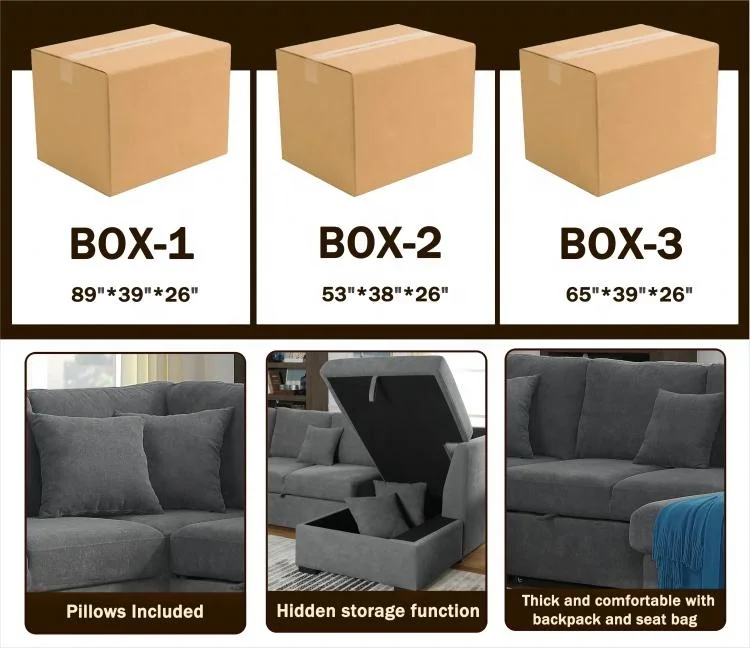 US warehouse in stock American style sectional 9 seater U shaped corner sofa bed with storage both left and Right chaise