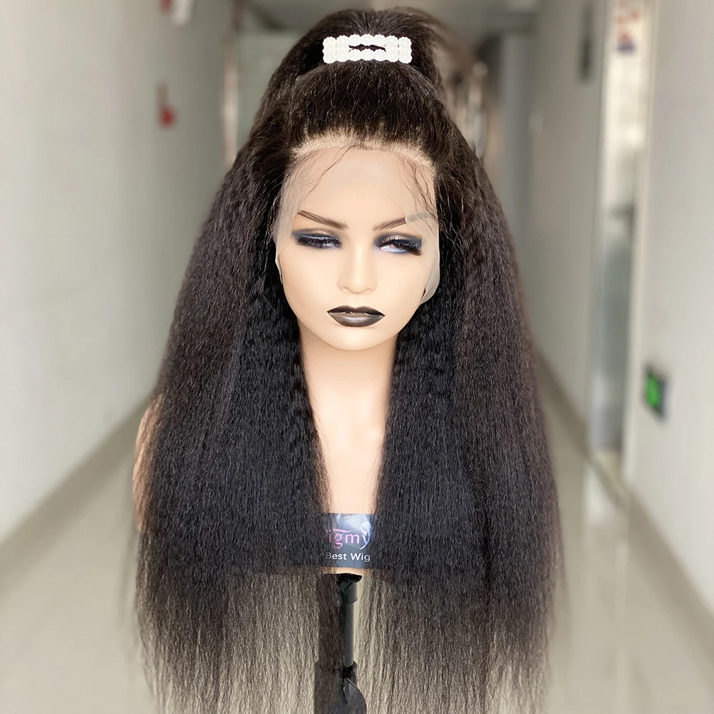 
13*4 yaki парик из натуральных волос на шнурках Европейский кудрявый прямой парик из натуральных волос свободная волна 