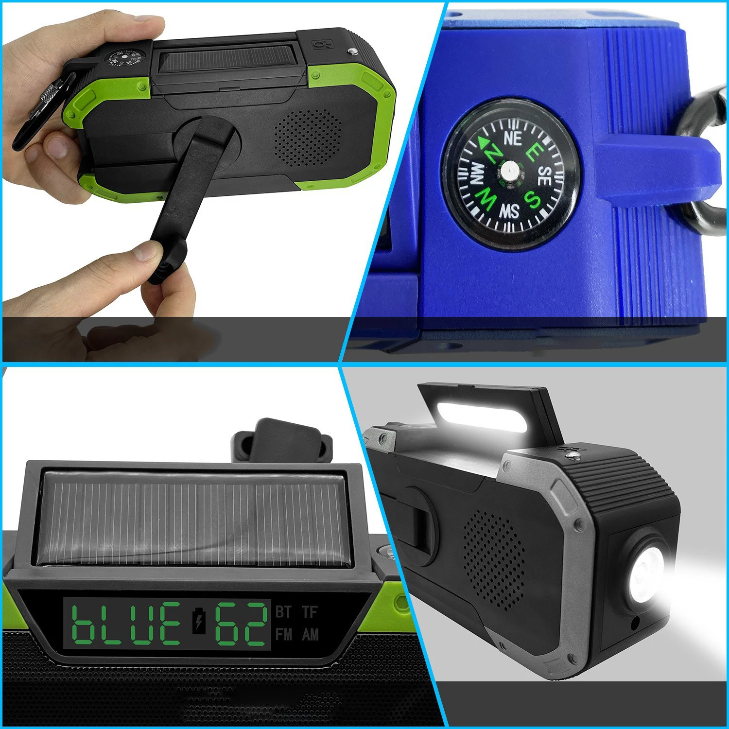 Solar Rechargeable Flashlight Mini Portable Fm  Hand-cranked  Emergency 3 In 1 Portable Solar Outdoor Radio