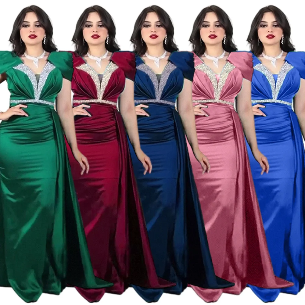 latest style trendy Champagne african evening dress turkish fat women evening dress big size floor-length evening dresses