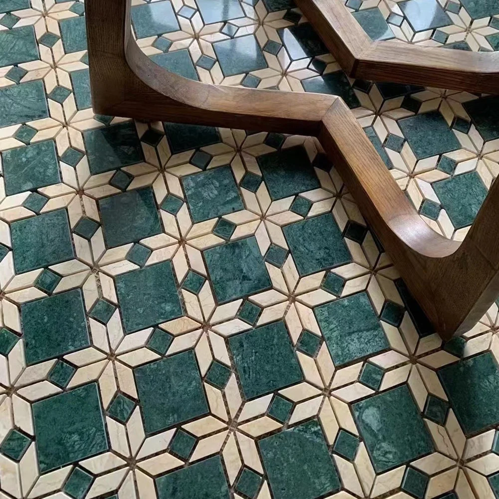 Century Mosaic Dark Green mixed Beige Natural Stone Marble Design Kitchen Bathroom Tiles Mosaic for Wall Floor