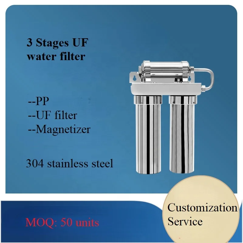 304 SUS 2 3 stages home water filter system UF membrane OEM service directly drinking stainless steel water filter