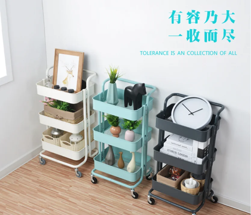 Zhenzhi Kitchen Bathroom Cart European Thickened Can Move 3-tier Utility Rolling Trolley Home Storage OEM Stainless Steel SGS
