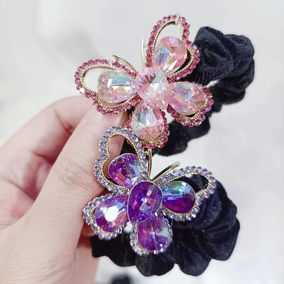 Elegant Hair Rope High Grade Crystal Butterfly Rubber Bands Korean Trendy Elastic Hair Bands Headwear Accessories Jewelry Gift