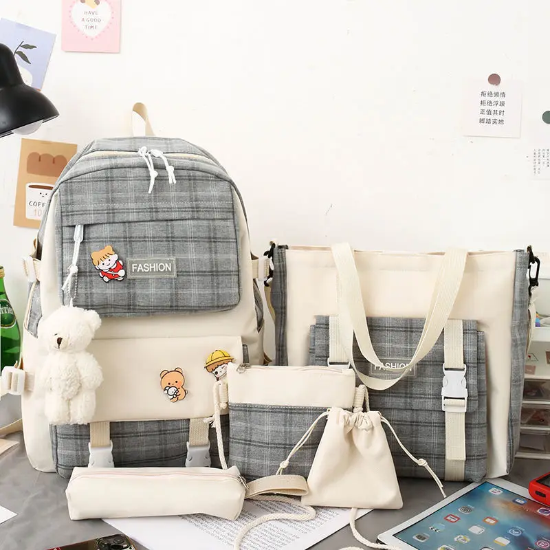 school backpack with lunch bag and stationary set custom 5 pcs set waterproof backpack girl daily