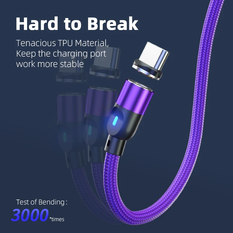 Оптовая продажа нейлоновый Плетеный Магнитный кабель micro usb 3 в 1 вращающийся на 360 градусов соединитель быстрый зарядный для мобильного