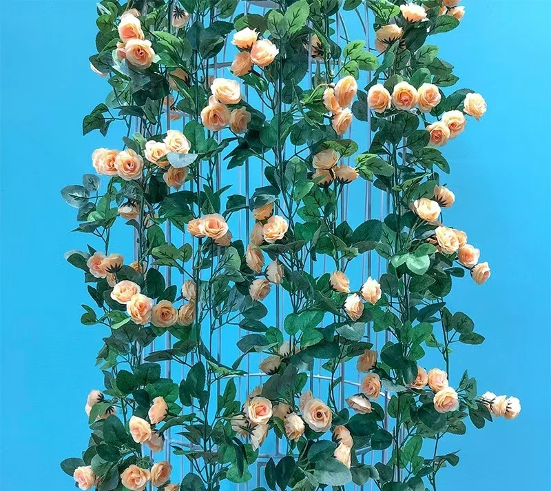 Hot Selling 7.6ft Artificial Flower Rose With Leafs Rattan Vine For Wedding Home Hotel Office Garden Decoration
