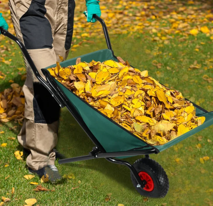 Foldable and light weight canvas wheelbarrow for garden leaves clean