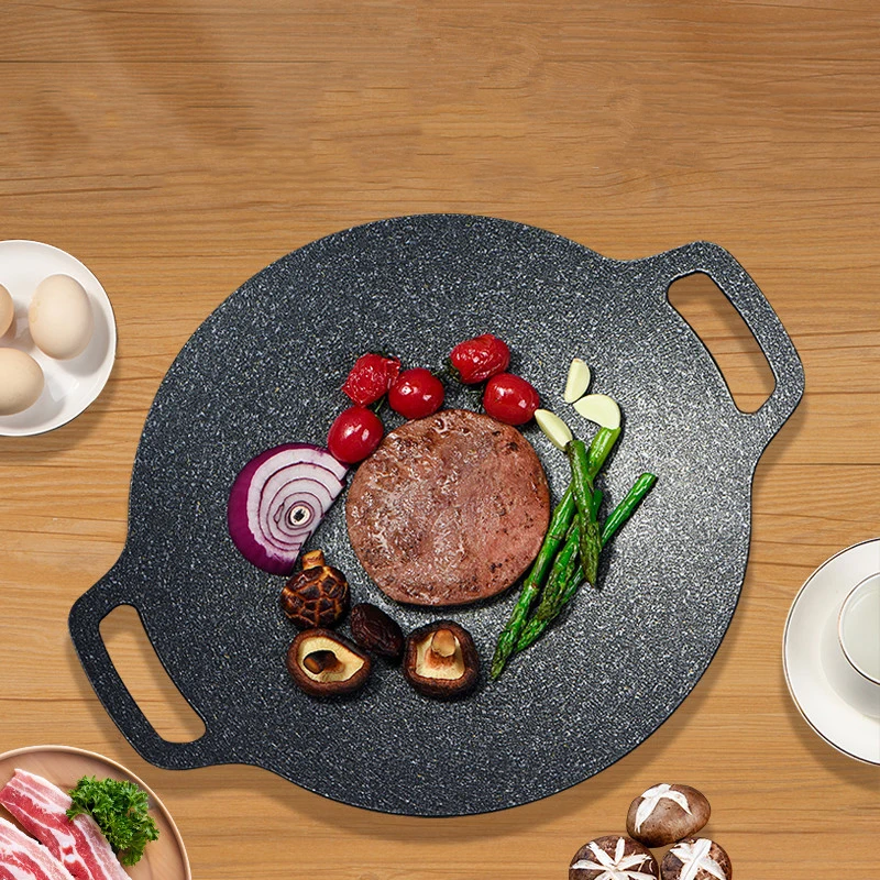 Korean Household Medical Stone Barbecue Plate Commercial Non-Stick Pot Cassette Furnace Outdoor Iron Plate Barbecue Grill Pan