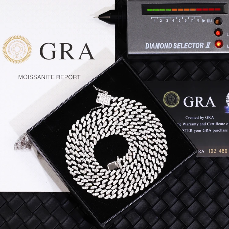 Wholesale Price 6MM 10MM Width D Color VVS Moissanite Diamond Solid Chain Men Necklace Cuban Link Chain