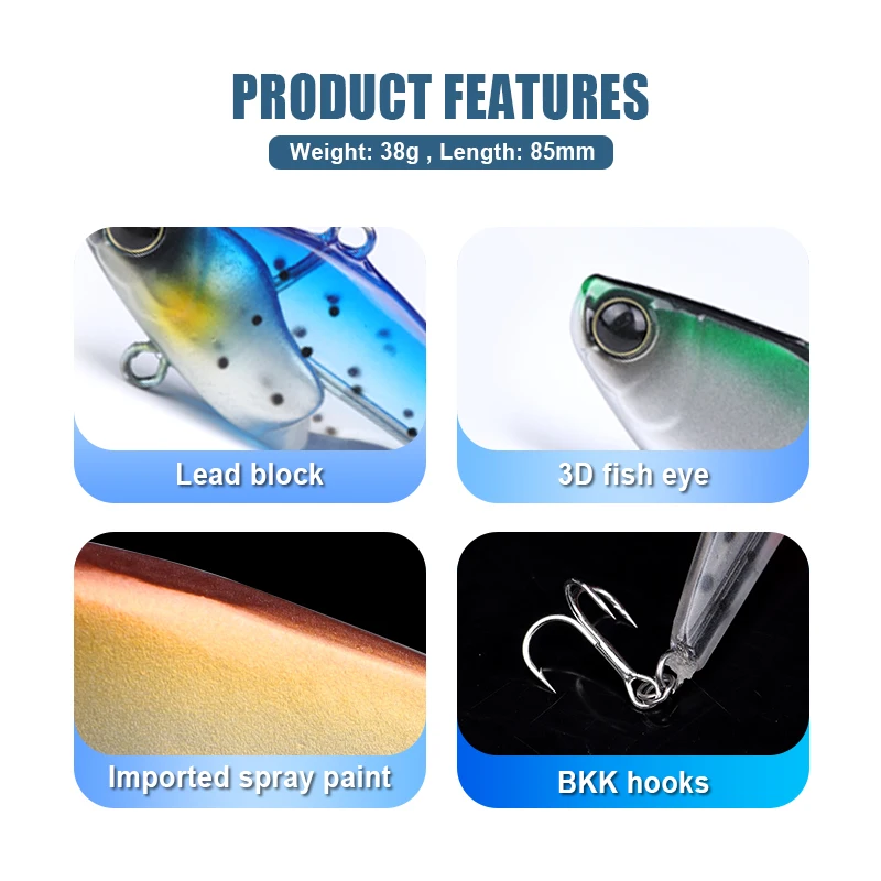 THORFORCE Vibration Bait Fishing Lure Vib Rattled Baits OEM Custom Epoxy Resin Lure Epoxy Jigs Fast Sinking VIB Fishing Lure