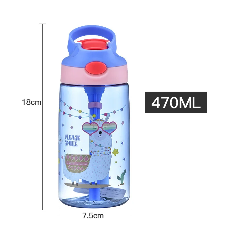 Cartoon Design 470ml Food Grade Portable PP and Silicone Kids Water Bottle Leak-proof Sports Kids Water Bottle