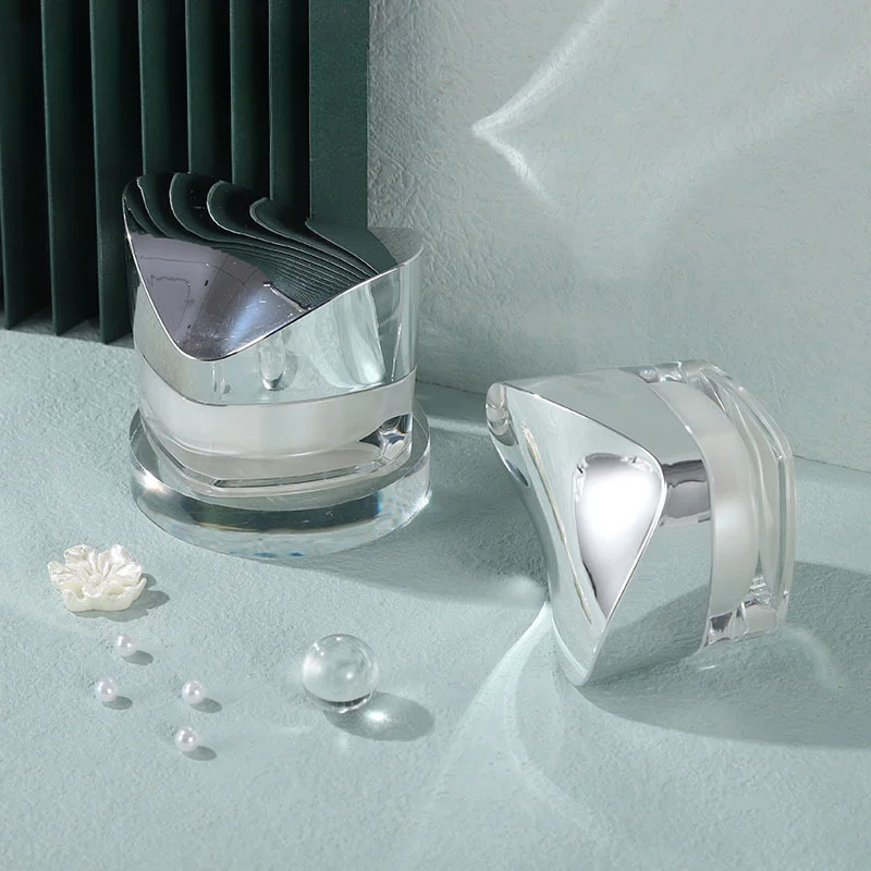 High Quality 30g 50g Silver Square Cream Container Empty Cosmetic Dipping Powder Double Layer Acrylic Plastic Jar