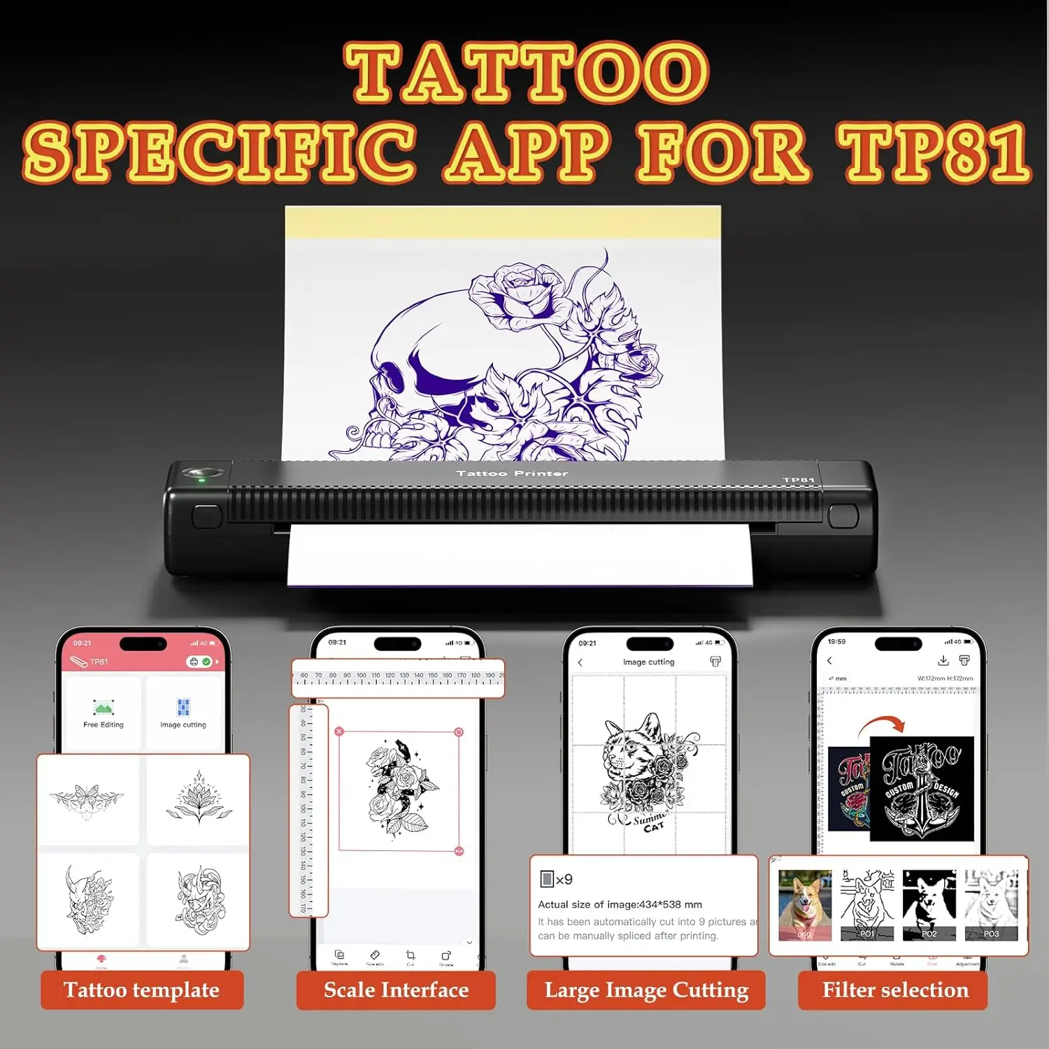 Phomemo TP81 (модернизированный T08FS) беспроводной Трафаретный принтер для татуировок термопринтер тату-мастеров совместимый с планшетом