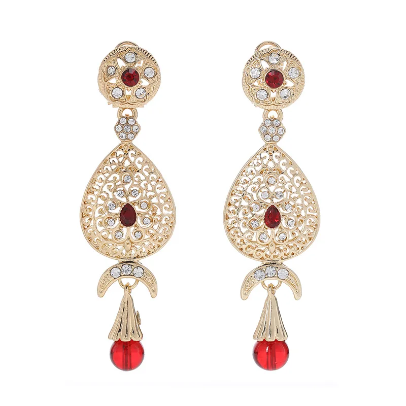 Moroccan Metal Female Bead Earrings Water Drop Shape Designer Bride Diamond Earrings Jewelry Crystal Hoop Earring