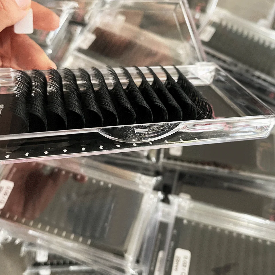 OEM Cashmere wholesale korean pbt fiber J B C D L curl eyelash extension hand made private label volume 12 lines lash extensions