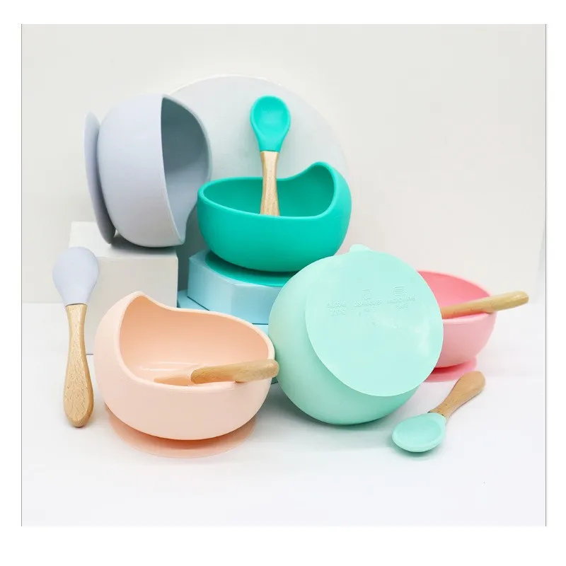 Factory Spot Silicone Sucker Bowl Children Feeding Tableware Baby Complementary Training Bowl Baby Bowl Set