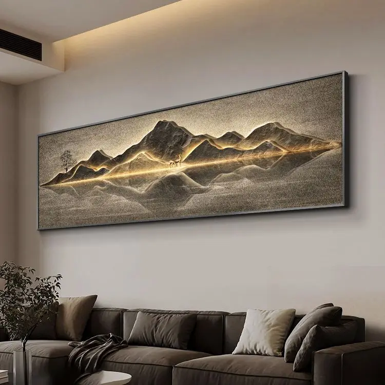 2024 Luxury Art Hanging Living Room Hotel Wall Canvas Horizontal Landscape Decorative Painting With Led Light